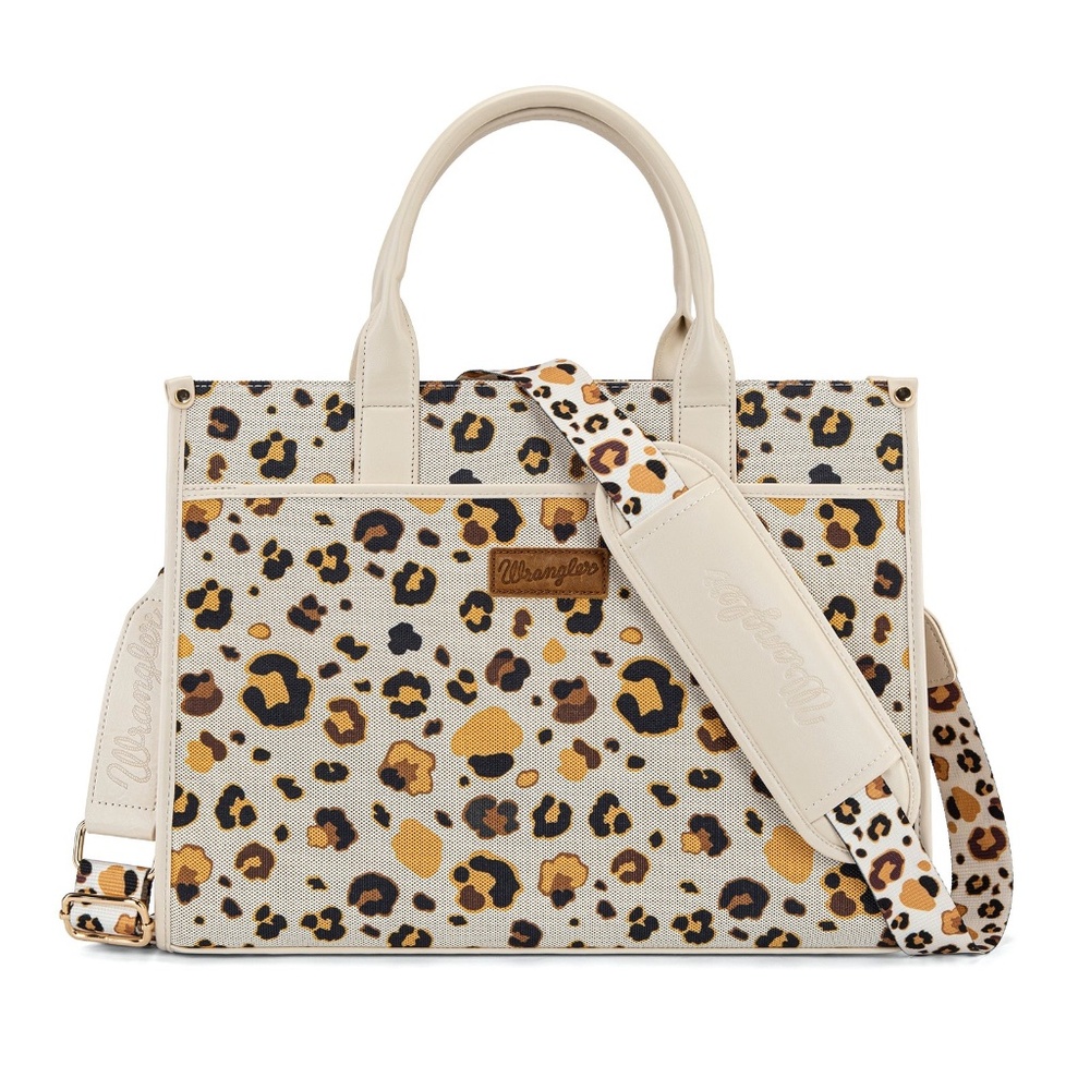 Wrangler Leopard Print Canvas Oversized Tote with Adjustable Strap Beige